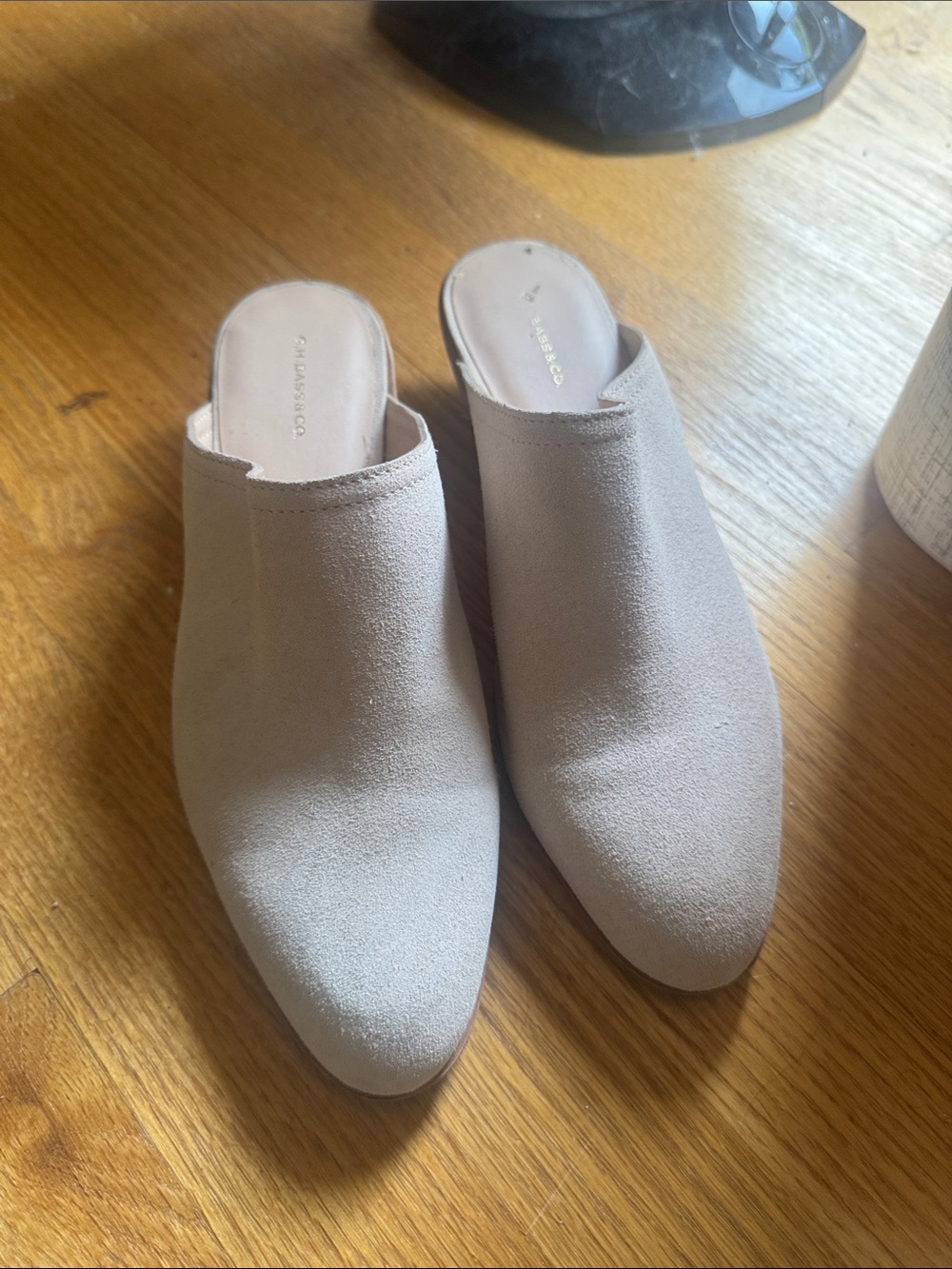 G.H. Bass & Co. Taupe Suede Pointed-Toe Mule Slides